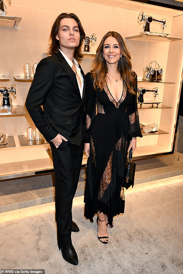Elizabeth Hurley made a glamorous appearance alongside her son Damian at the Tod's cocktail and dinner as part of New York Ready to Wear Fashion Week.