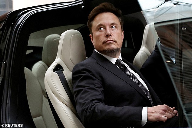 Tesla CEO Elon Musk boards a Tesla as he leaves a hotel in Beijing, China, on May 31, 2023.