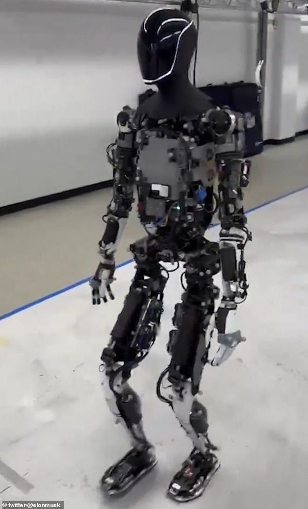 Optimus, Tesla's nearly six-foot-tall humanoid robot, can walk at five miles per hour, lift 150 pounds, and carry 45 pounds.