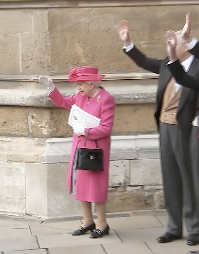 The late Queen Elizabeth II, dressed in pink, is seen at the 2019 wedding of Lady Gabriella Windsor and Thomas Kingston in a recently resurfaced video.  The royal family was shocked by the tragic death of Mr Kingston at the age of 45.