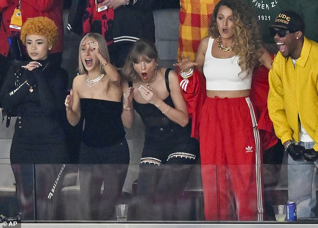 Taylor Swift seemed to be having a great time in the suite while watching the game with Blake Lively last night.  Fans have since warned Taylor about Travis' behavior on the field.