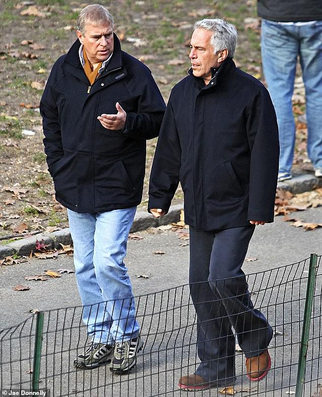 US security services did not investigate Prince Andrew's (left) links to pedophile Jeffrey Epstein (right) because he was a member of the royal family, a lawyer representing victims of the billionaire sex offender has claimed.