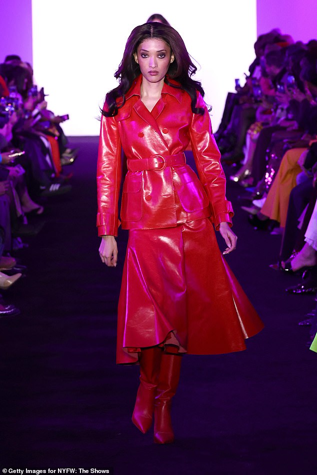 Leather suits paraded down the catwalks from multiple designers, including Sergio Rossi