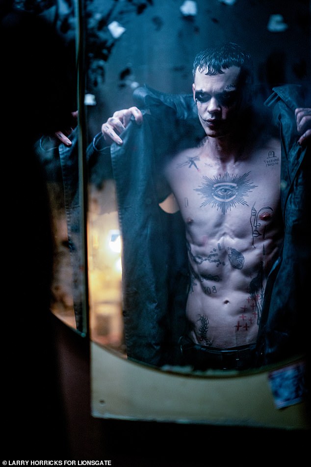 Bill Skarsgård will be covered in black makeup and tattoos as he plays the role of Eric Draven in the 2024 film The Crow.
