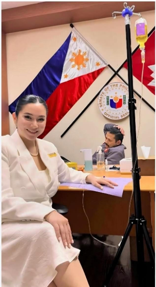 All connected - Mariel Padilla films herself taking skin whitening medication in the Senate office