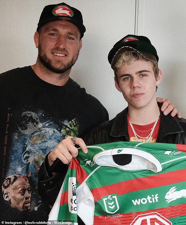 Rabbitohs players met The Kid Laroi (pictured), a big South Sydney supporter, but the Australian rapper and singer was unable to attend the March 2 games.