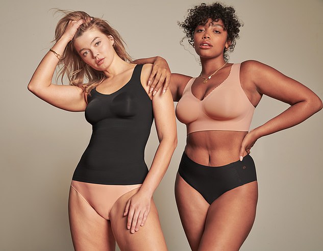 Left: Smoothing camisole, £95 and high-waisted bikini, £21; Right: Evelyn bra, £95 and high-waisted knickers, £21, evelynbobbie.com