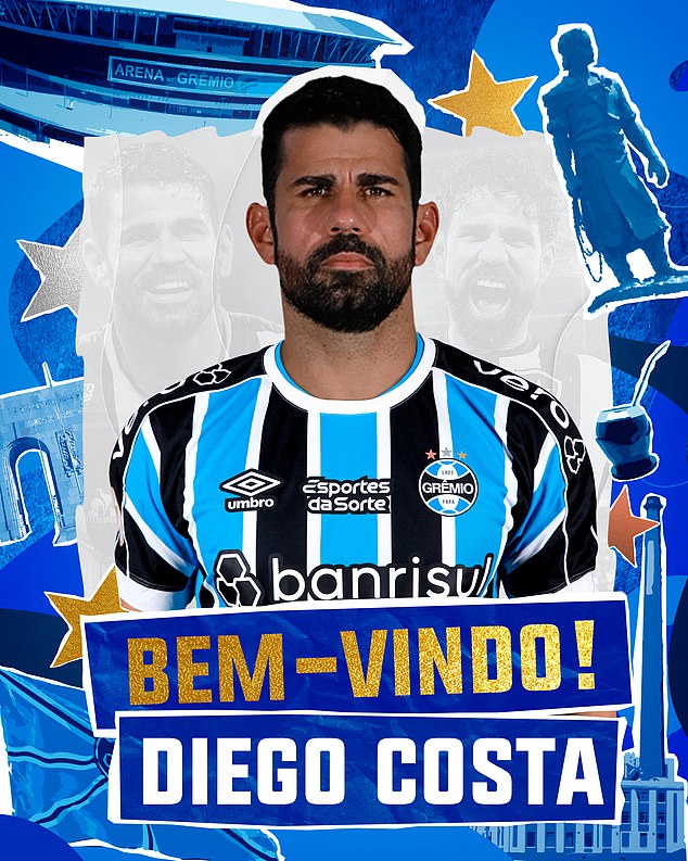 Diego Costa joins the Brazilian Gremio after finishing his brief time at Botafogo