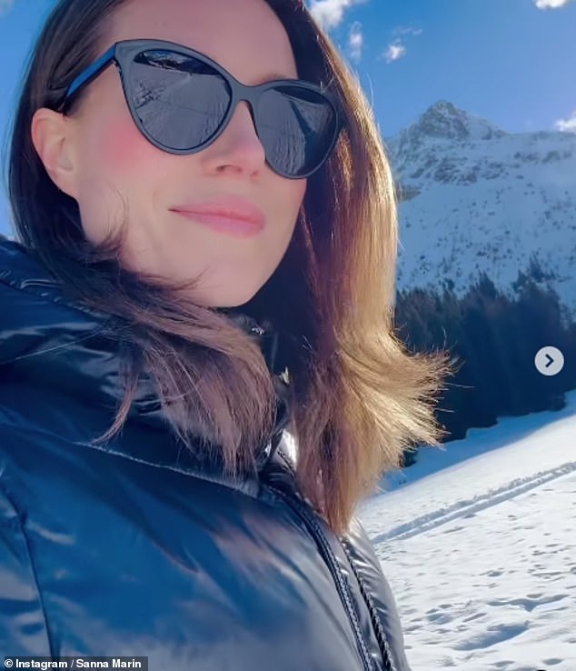 Pictured: The former leader of the Social Democrats in Finland shared a video of her enjoying skiing in Austria.