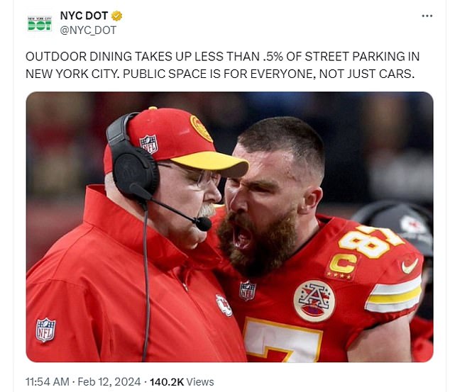 The New York City Department of Transportation posted this message on social media last week using the Kelce meme.