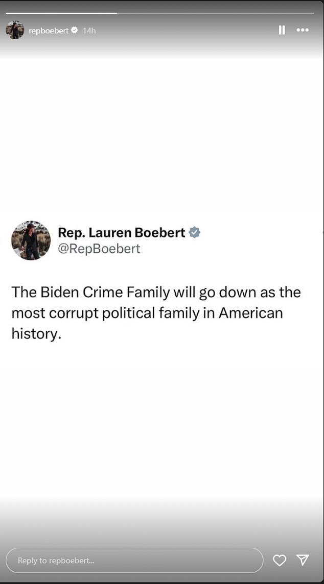 GOP Rep Lauren Boebert blasted Biden crime family on social