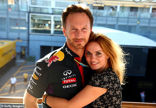 Red Bull team principal Christian Horner and Spice Girl Geri Halliwell pose after the F1 Italian Grand Prix at the Autodromo di Monza on September 7, 2014.