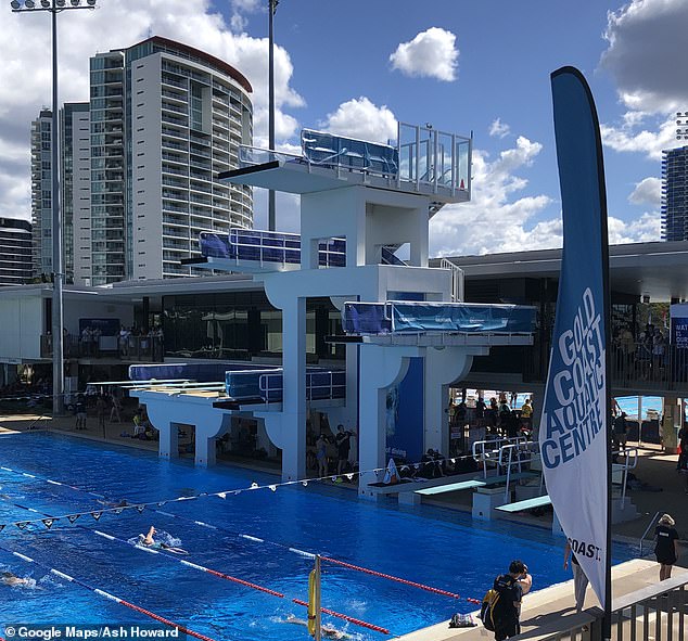 A father is still haunted by the image of his daughter after she fell headlong onto concrete from a 3m diving board at the Gold Coast Aquatic Center (pictured).  The girl suffered multiple fractures but later recovered.