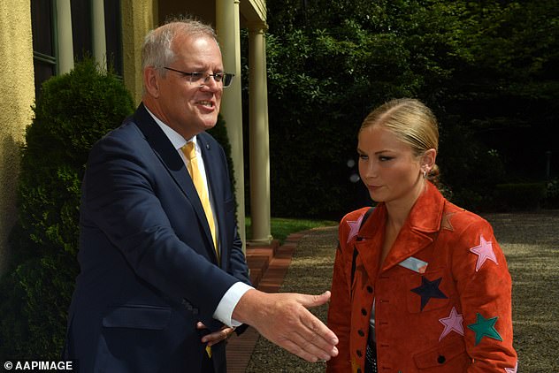 Grace Tame came under fire earlier this year for her frosty exchange with the Prime Minister at an Australian of the Year function at The Lodge (pictured).