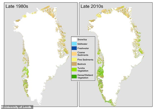 Over three decades, Greenland has become greener as plant cover has expanded, especially in the southwest and northeast.