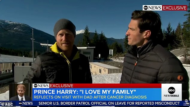 The Duke of Sussex during interview in Whistler with ABC correspondent Will Reeve