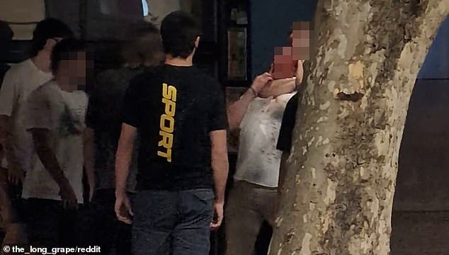 Video captures an alleged assault on York St in Sydney.  A group of young people were seen fighting with an elderly person, before one pushed him and another grabbed him from behind.