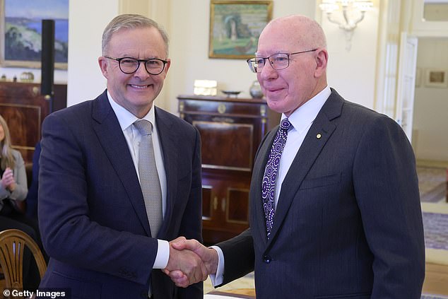 New Prime Minister Anthony Albanese will receive a 40 per cent pay rise as the typical Australian worker takes a pay cut due to rising inflation (left, with Governor-General David Hurley, on Monday).