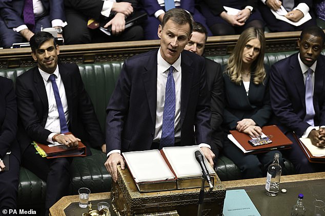 The price cap announcement comes after Chancellor Jeremy Hunt made no mention of any additional help to offset household energy bills in Wednesday's autumn statement. Mr Hunt is pictured handing over the budget.