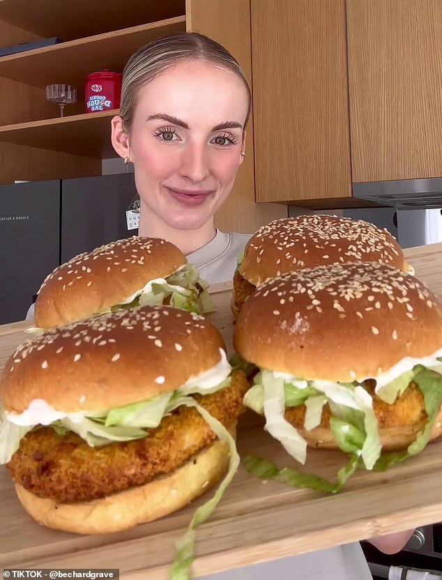 Nutrition coach Bec Hardgrave (pictured) revealed how to make your own McDonald's McChicken burger at home with affordable ingredients from Aldi.