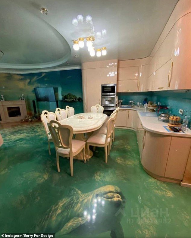 Under the sea!  This Serbian Homeowner Won't Have to Go on Vacation Again After Giving Her Kitchen an Aquatic Theme