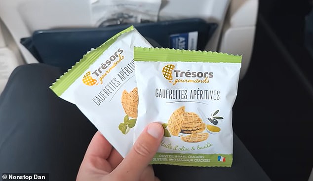 In-flight snacks get a thumbs up from Dan.