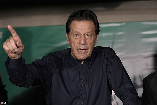 Imran Khan (pictured) asked his supporters to celebrate a victory achieved despite what he calls a crackdown on his party.