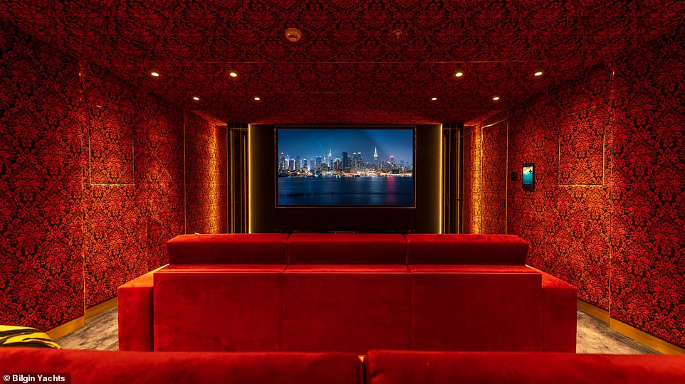 In addition to a swimming pool, the owner installed other luxury features, including a luxurious movie theater clad in red velvet.