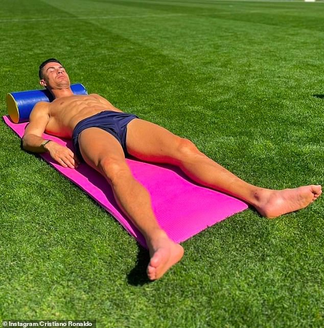 The next day, Ronaldo showed off his toned physique while sunbathing after Al-Nassr's training session.