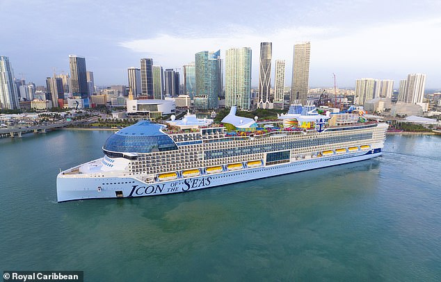 Icon of the Seas, photographed here in Miami, cost $2 billion and took 900 days to build.
