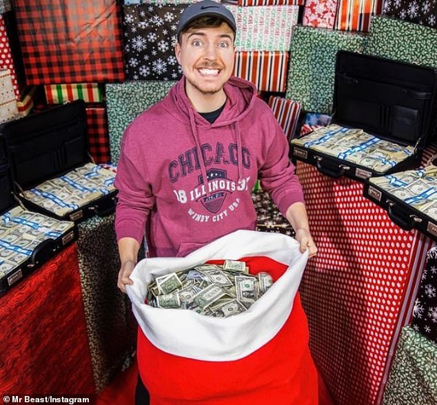 YouTube's most followed creator MrBeast (pictured) has revealed he earns £550 million a year - but claims not to be rich.