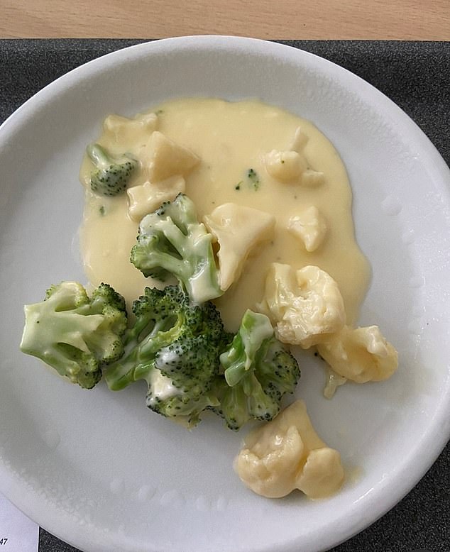 The Cambridgeshire hospital also offered a dish of broccoli and cauliflower in cheese sauce for dinner on another occasion.  