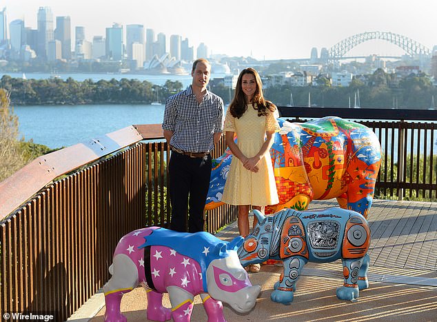 Prince William and Catherine, Duchess of Cambridge, photographed at Taronga Zoo with the Sydney Harbor Bridge in the background in 2014