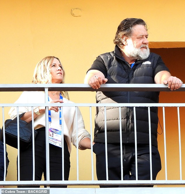 Russell Crowe has sparked engagement rumors when his partner Britney Theriot stepped out with a huge diamond ring in Italy on Thursday.