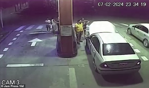 Security camera images captured the scene before the explosion in which 20 kilos of cocaine were dumped at the gas station.