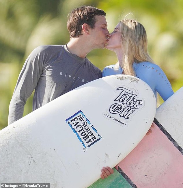 Ivanka Trump, 42, celebrated Valentine's Day on Wednesday with a photo of her kissing her husband, Jared Kushner, 43, during a surfing lesson in Costa Rica in June.