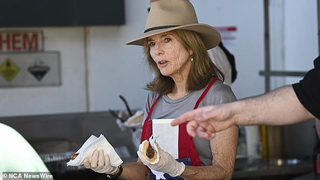 US Ambassador Caroline Kennedy helped with a sausage fundraiser at a Bunnings store in Canberra on Sunday.