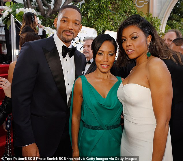 Jada Pinkett Smith (M, pictured in 2016) can relate to her colleague Taraji P. Henson's (R) struggles with pay disparity to some extent, considering she doesn't have to work due to her ex-husband Will's esteem Smith (L).  Fortune of 350 million dollars