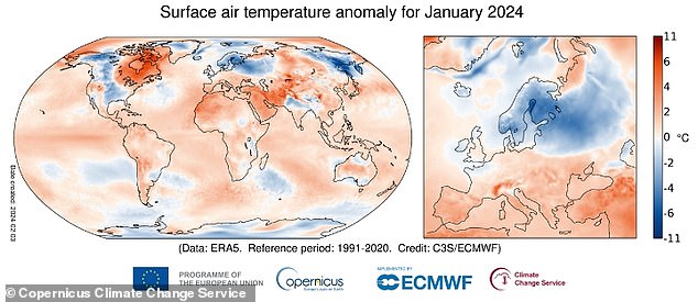 Last month was officially the hottest January ever recorded, experts from the Copernicus Climate Change Service (CS3) have confirmed.