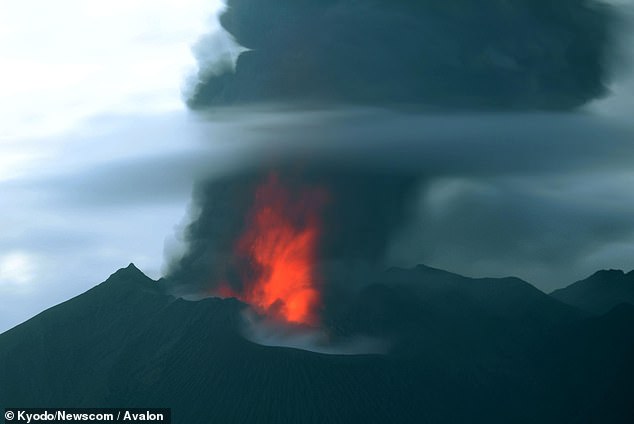 Sakurajima, a stratovolcano in the south of the country, began spewing lava on Wednesday night.