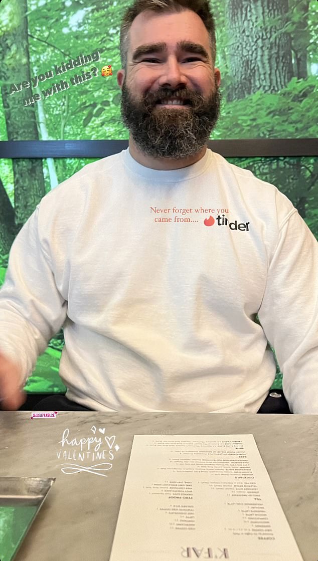 Jason Kelce wore a Tinder sweater to his Valentine's dinner with wife Kylie