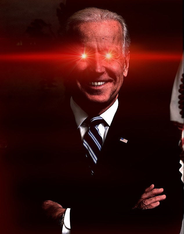 The image shows Biden with a red laser for eyes, and the name comes from a meme that originally started as a right-wing slogan, 'Let's Go Brandon.'