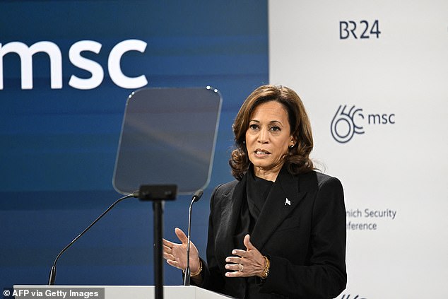 Vice President Kamala Harris reacted to the death of Russian opposition leader Alexei Navalny during an appearance Friday at the Munich Security Conference.