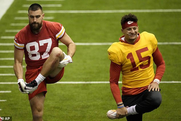 Travis Kelce and Patrick Mahomes seen pattering in Kansas City in January