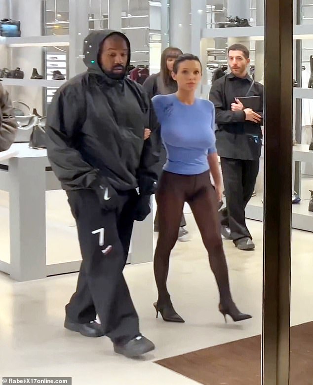 Kanye West and his wife Bianca Censori stopped by the luxury Fendi store in Paris together on Monday.