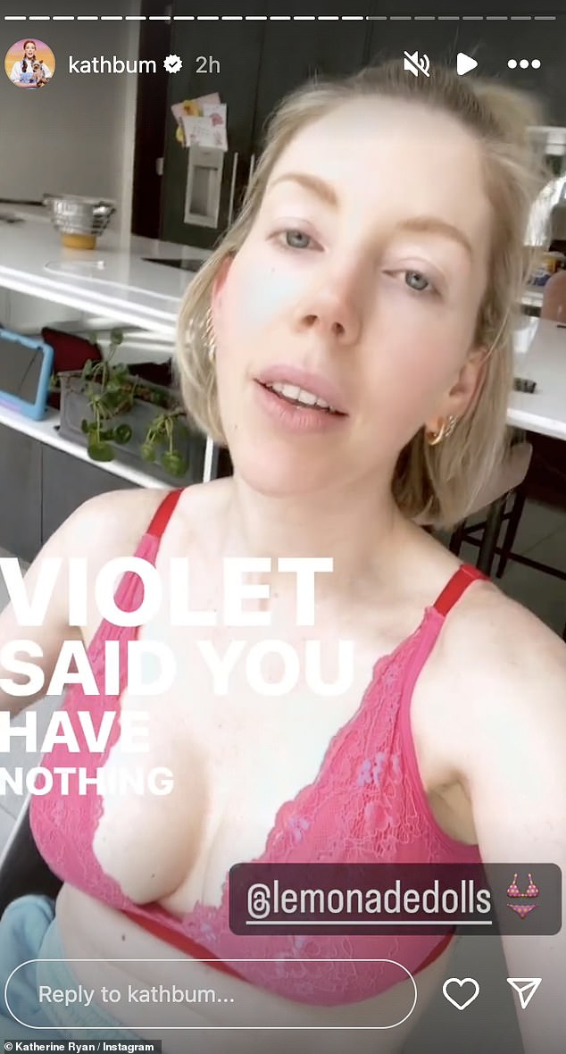 Katherine Ryan revealed her teenage daughter Violet's hilarious comment during a hilarious Instagram clip she shared on Monday.