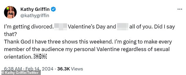 Kathy Griffin is not a fan of Valentine's Day
