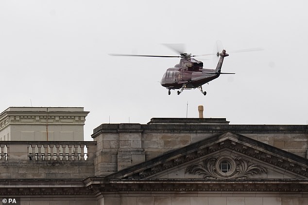 The King's helicopter is seen landing at Buckingham Palace, London, following the announcement of King Charles III's cancer diagnosis.