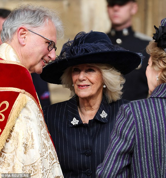 Britain's Queen Camilla attends the Thanksgiving service in honor of King Constantine of the Hellenes at St. George's Chapel on February 27, 2024 in Windsor, England. Chris Jackson/Pool via REUTERS