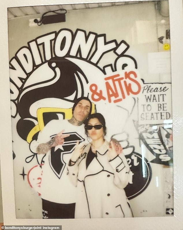 As well as being busy on tour, Travis and Kourtney have also been spending quality time together while exploring Sydney's sights (both photographed at Bonditony's).